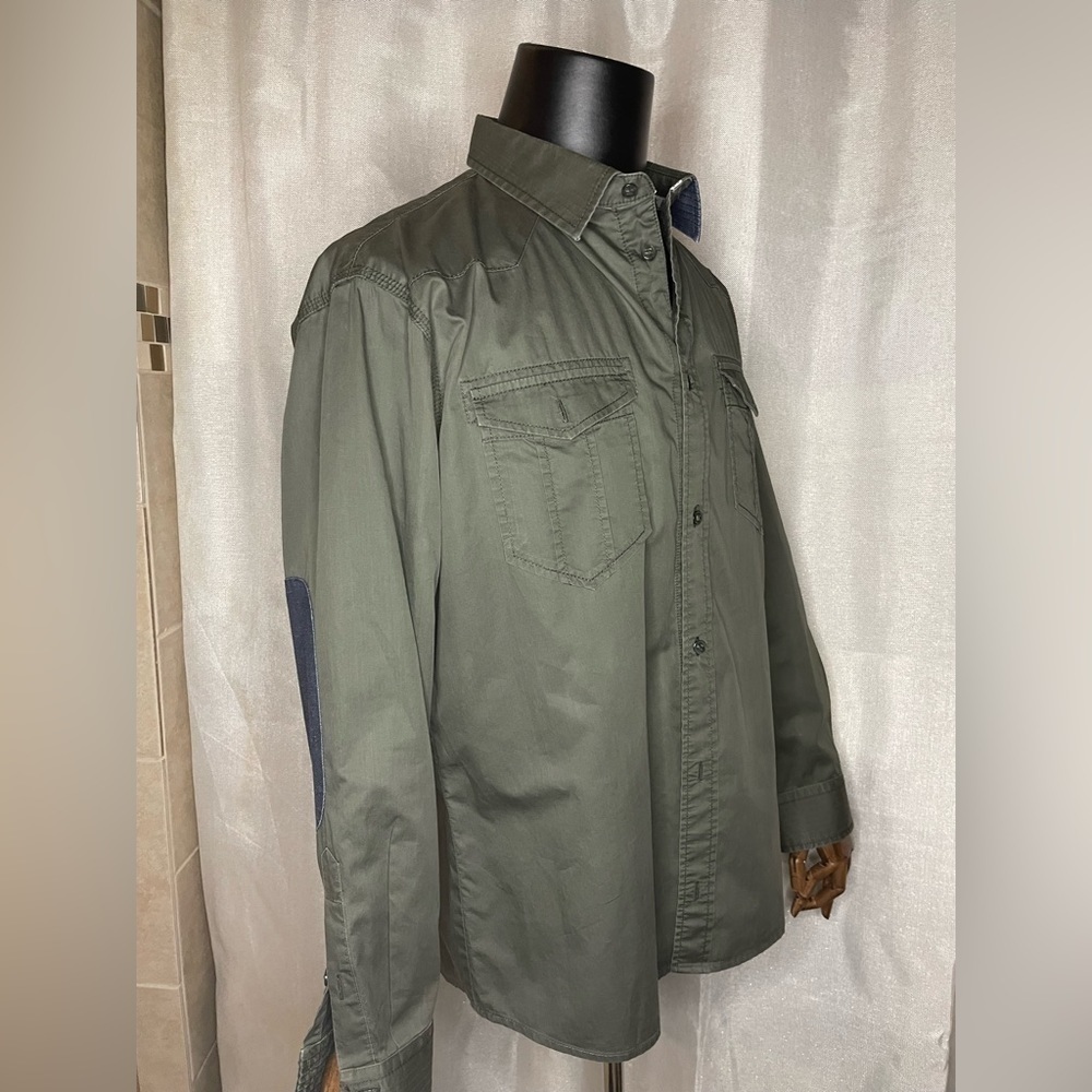 Armani Jeans Long Sleeve Shirt Green Size XXL, Double Breast Pockets Elbow Patch - Picture 5 of 12